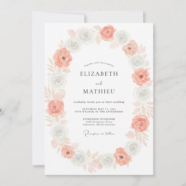 Invitación Boda Flor Coral Plata (Anverso)