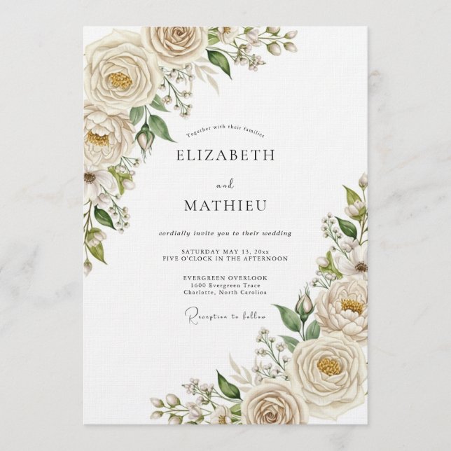 Invitación Boda Flor Crema Etérea (Anverso)