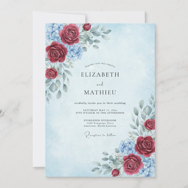 Invitación Boda Flor Crimson Azure (Anverso)