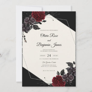 Invitación Boda Flor Crimson Black