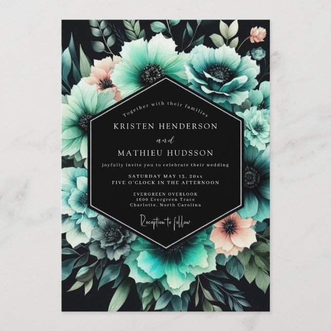 Invitación Boda Flor de Abismo Turquesa (Anverso)