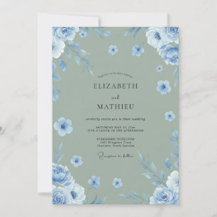 Invitación Boda Flor de Acero Azul