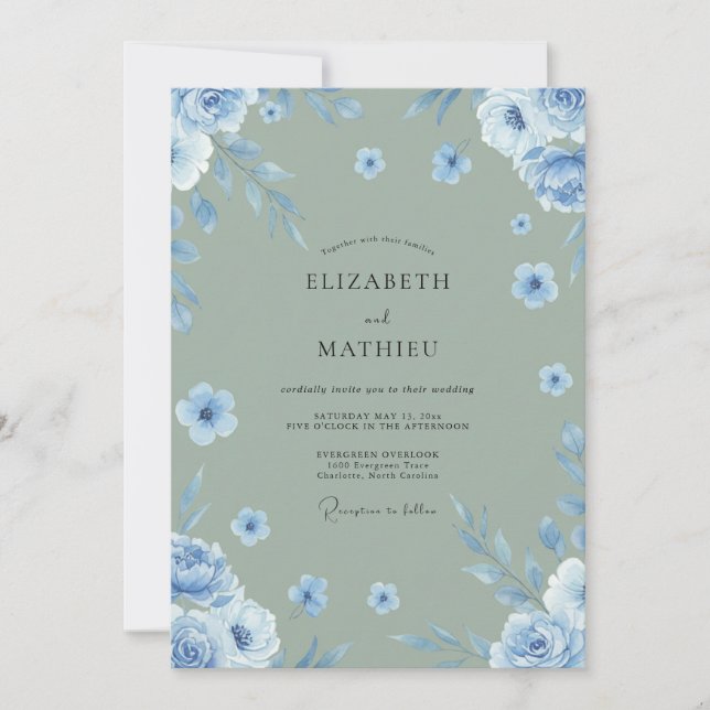 Invitación Boda Flor de Acero Azul (Anverso)