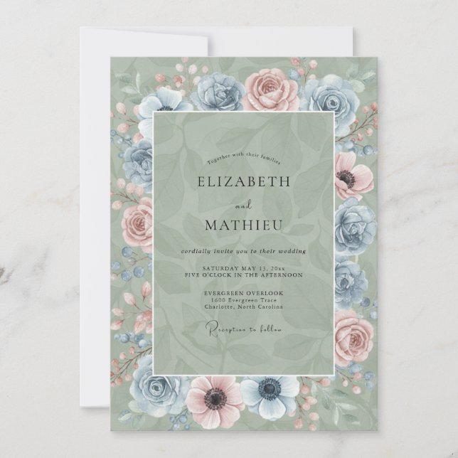 Invitación Boda Flor de Acero Celadón (Anverso)