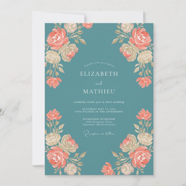 Invitación Boda Flor de Acero Coral (Anverso)