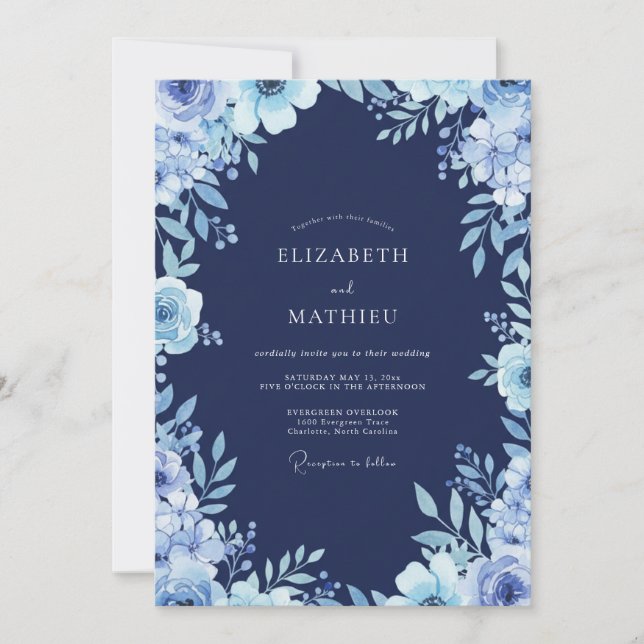 Invitación Boda Flor de Acero de Medianoche (Anverso)