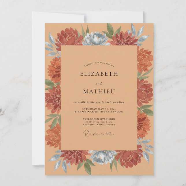 Invitación Boda Flor de Acero de Terracota (Anverso)