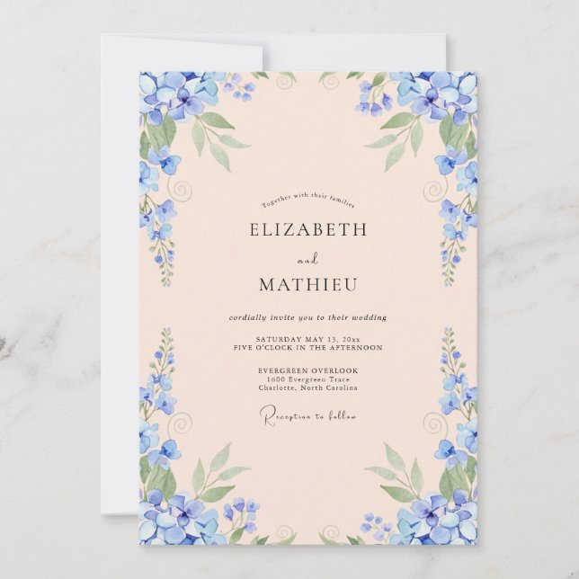 Invitación Boda Flor de Aciano Champán (Anverso)