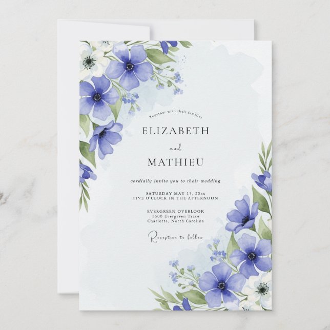 Invitación Boda Flor de Acuarela de Lavanda (Anverso)
