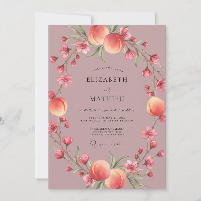 Invitación Boda Flor de Acuarela de Melocotón (Anverso)