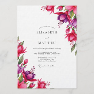Invitación Boda Flor de Acuarela Fucsia
