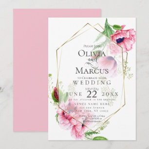 Invitación BODA Flor de adormidera rosa primavera