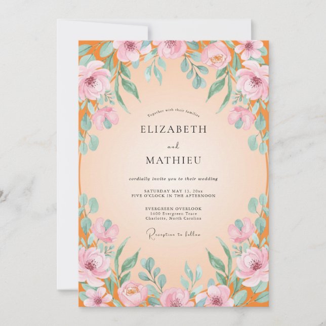 Invitación Boda Flor de Agua Albaricoque (Anverso)