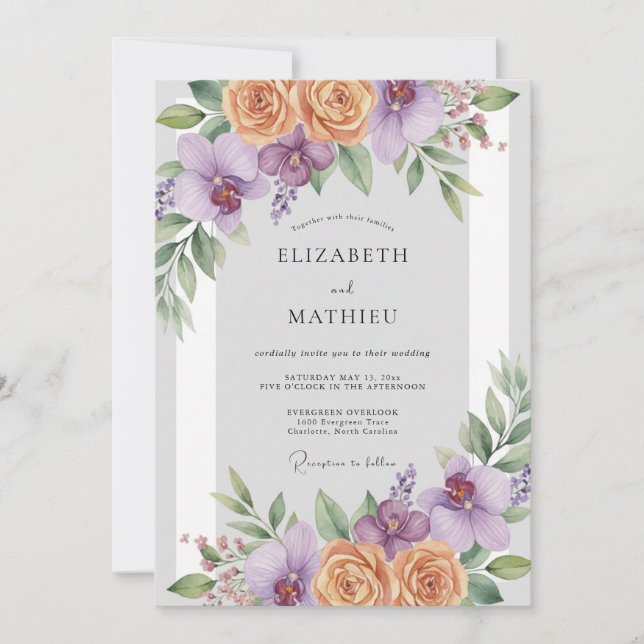Invitación Boda Flor de Albaricoque Amatista (Anverso)