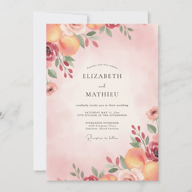 Invitación Boda Flor de Albaricoque Carmesí (Anverso)