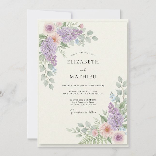 Invitación Boda Flor de Albaricoque Malva (Anverso)