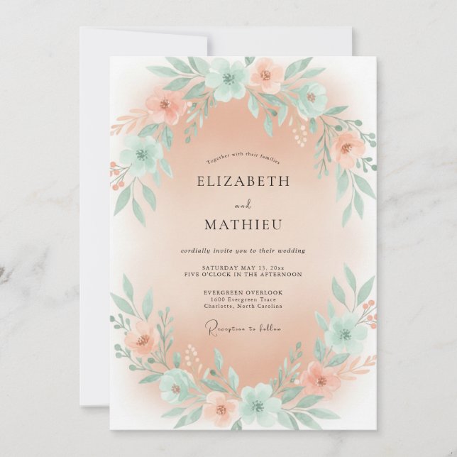 Invitación Boda Flor de Albaricoque Menta (Anverso)