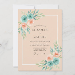 Invitación Boda Flor de Albaricoque Turquesa
