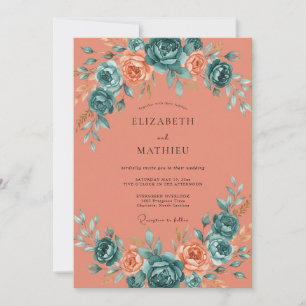 Invitación Boda Flor de Albaricoque Turquesa