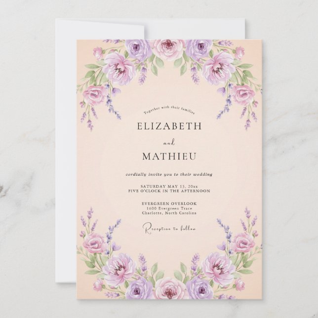 Invitación Boda Flor de Albaricoque Violeta (Anverso)