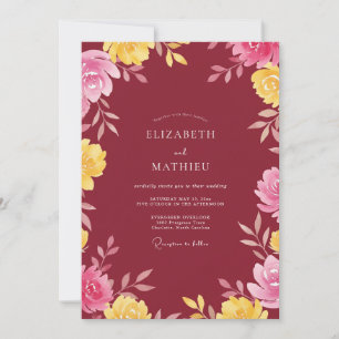 Invitación Boda Flor de Amarillo Granate