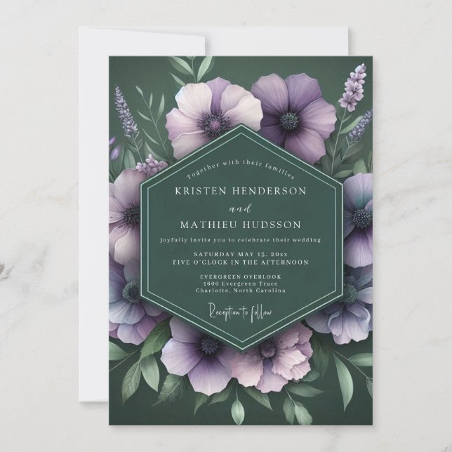 Invitación Boda Flor de Amatista Esmeralda (Anverso)