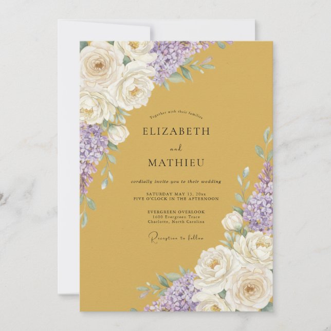 Invitación Boda Flor de Amatista Ocre (Anverso)