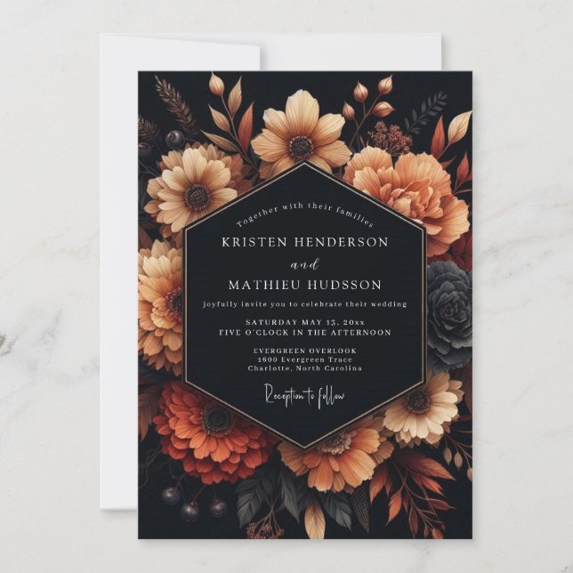 Invitación Boda Flor de Amber Carbón (Anverso)