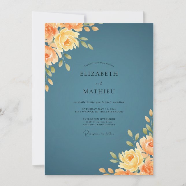 Invitación Boda Flor de Amber Pizarra (Anverso)