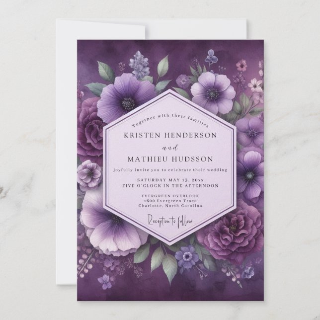 Invitación Boda Flor de Améthyst Luminoso (Anverso)