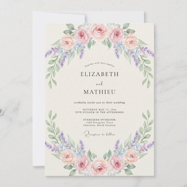 Invitación Boda Flor de Amethyst Melocotón (Anverso)