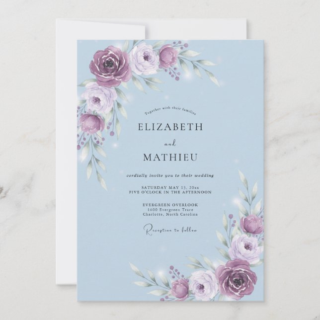 Invitación Boda Flor de Amethyst Periwinkle (Anverso)