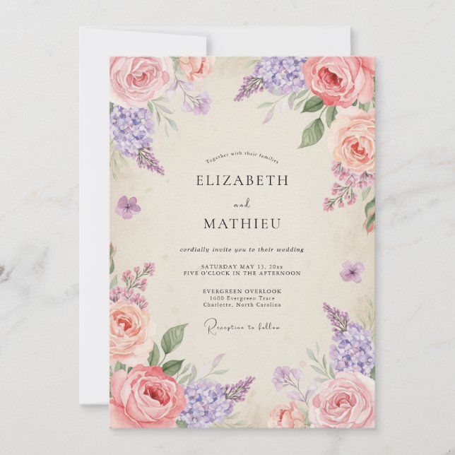 Invitación Boda Flor de Amethyst Rosa (Anverso)