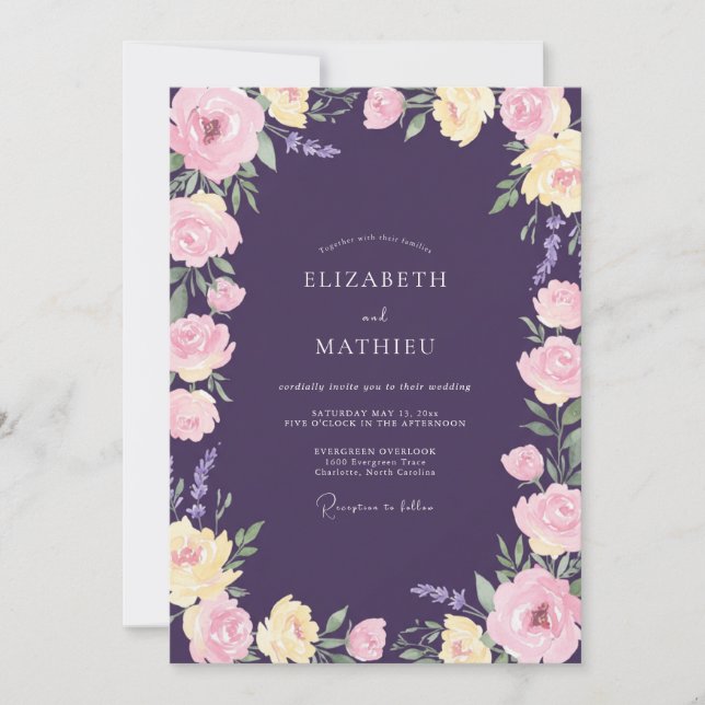 Invitación Boda Flor de Amethyst Soft Blush (Anverso)