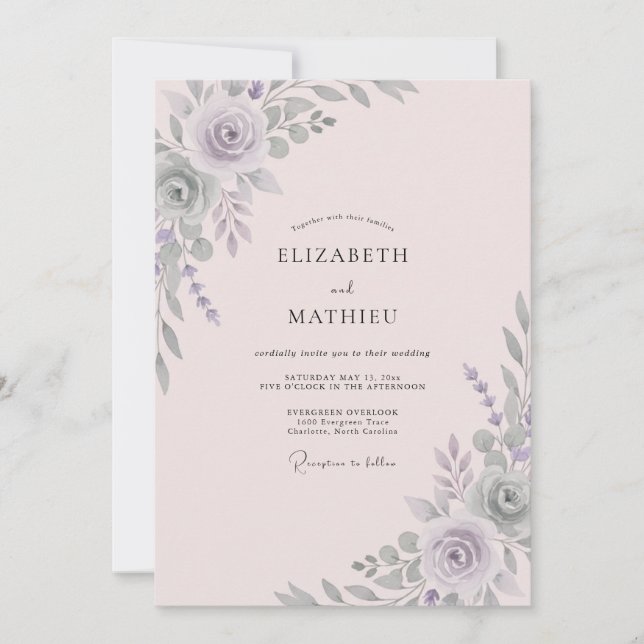 Invitación Boda Flor de Ametista Plateada (Anverso)