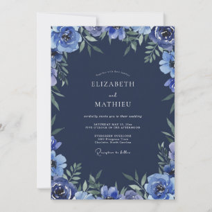 Invitación Boda Flor de Anémona Cobalto