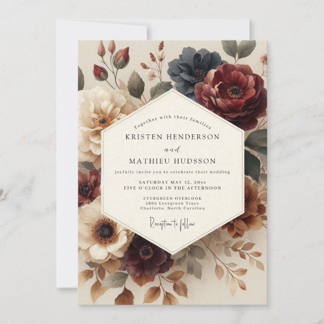 Invitación Boda Flor de Antigua Borgoña (Anverso)