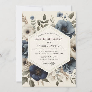 Invitación Boda Flor de Antigüedad Azul Pizarra