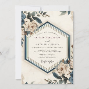 Invitación Boda Flor de Antigüedad Azul Pizarra