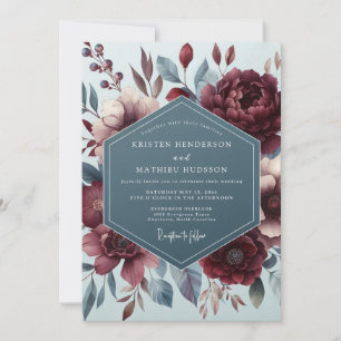 Invitación Boda Flor de Antigüedad en Pizarra Borgoña