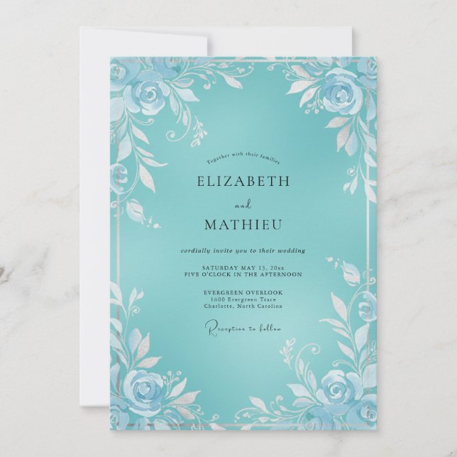 Invitación Boda Flor de Aqua Blanca (Anverso)