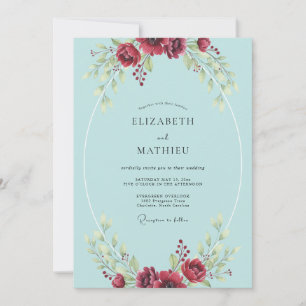 Invitación Boda Flor de Aqua Carmesí