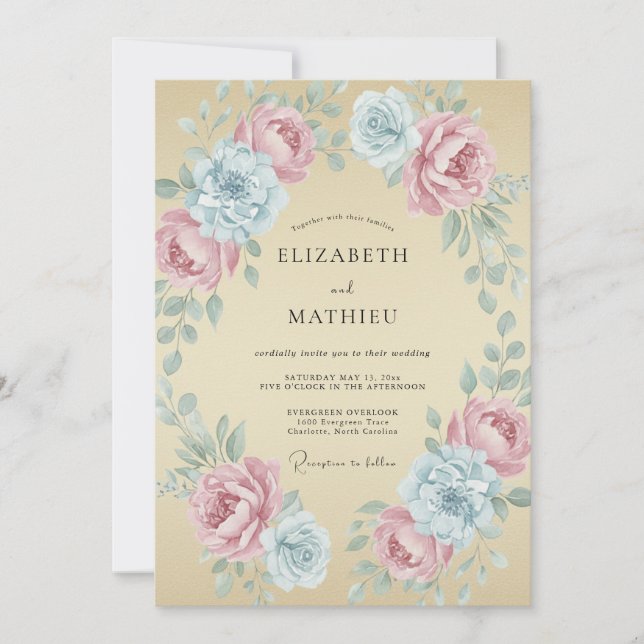 Invitación Boda Flor de Aqua Champagne (Anverso)