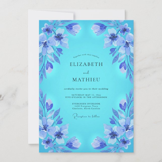 Invitación Boda Flor de Aqua Etérea (Anverso)