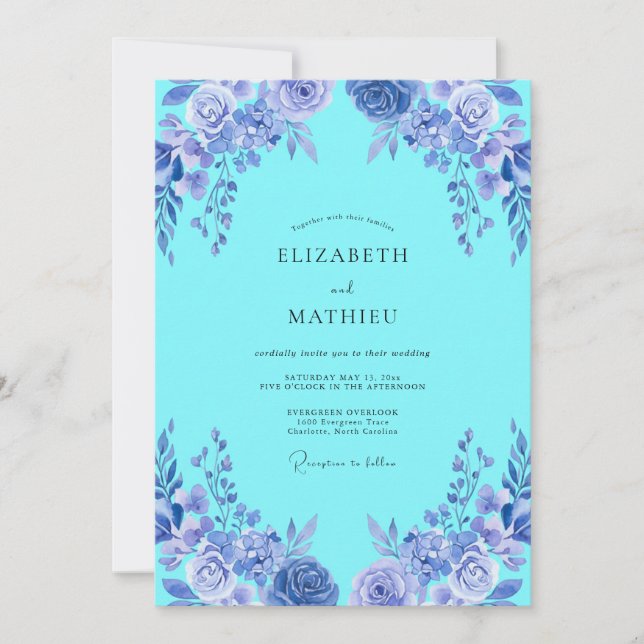 Invitación Boda Flor de Aqua Etérea (Anverso)