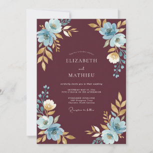 Invitación Boda Flor de Aqua Granate
