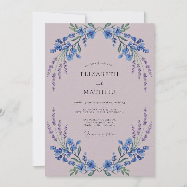 Invitación Boda Flor de Arte Nuevo Lavanda (Anverso)