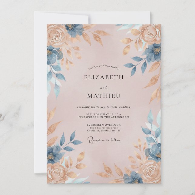 Invitación Boda Flor de Azafrán Champán (Anverso)
