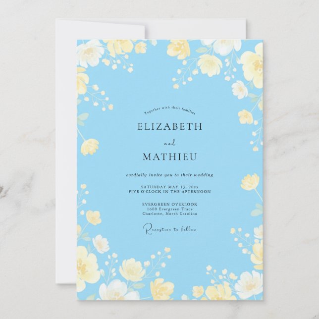 Invitación Boda Flor de Azahar Amarillo (Anverso)