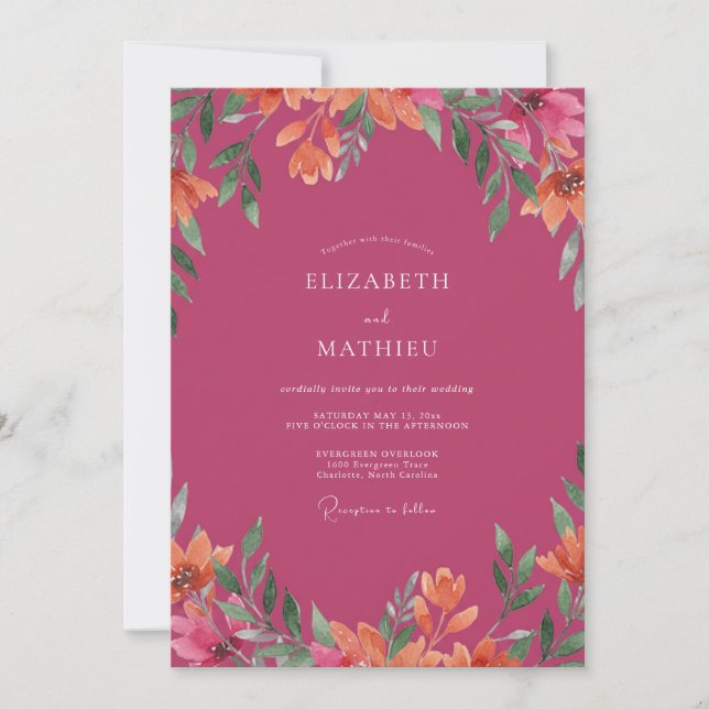 Invitación Boda Flor de Azahar Magenta (Anverso)